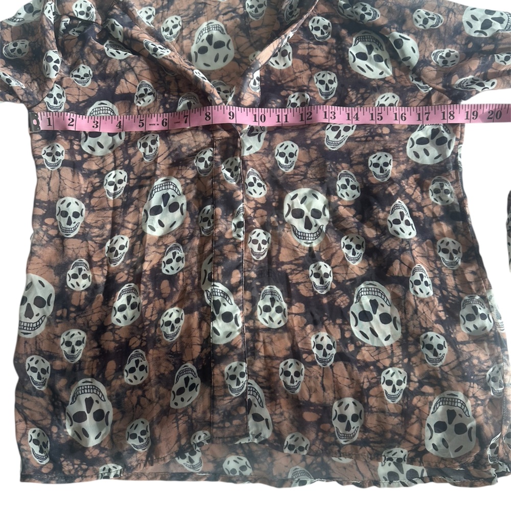 Vintage Havana Skull Print Sheer Blouse Top Size S - Picture 10 of 14